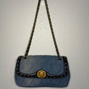 Betsey Johnson Denim Blue Shoulder Bag with Gold Accents
